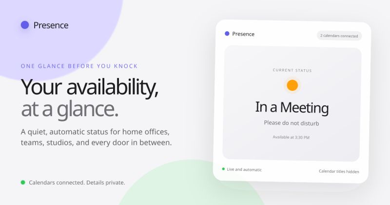 Presence product launch graphic showing automatic availability status